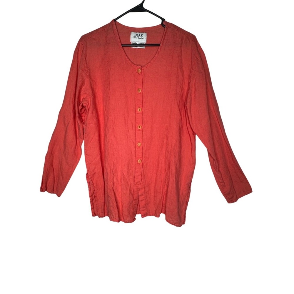 Flax Womens 100% Linen Button Down Blouse Sz S Minimalist Coastal Breathable‎